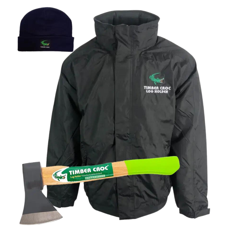 Timber Croc Bundle- Log Holder, Regatta Jacket, Axe and Hat - Timber Croc Ireland